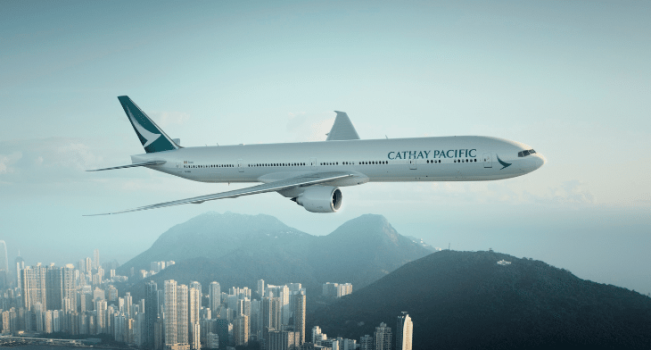 Cathay Pacific aircraft over Hong Kong