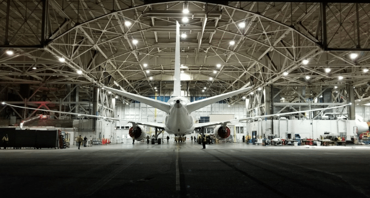 VVIP aircraft entering a hangar for Greenpoint Technologies