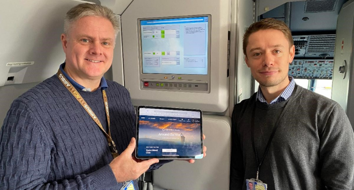 Two of Titan Airways’ project team; (L) Andrew Taggart, Airbus A320 TRI, EFB Manager, Project Manager and Performance Engineer; and (R) Mark Holt, Account Director Image Copyright: Titan Airways