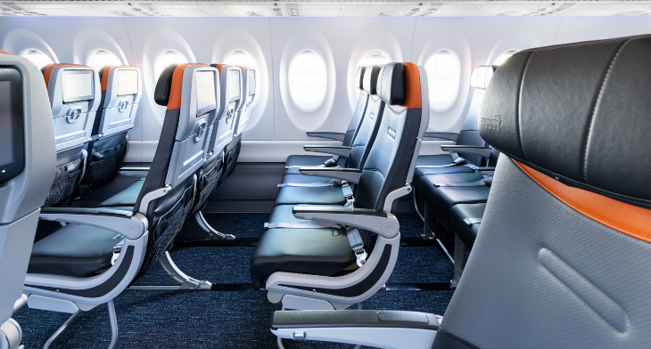 JetBlue's new Collins Meridian seating incorporates UltraFabrics Promessa material in the headrest