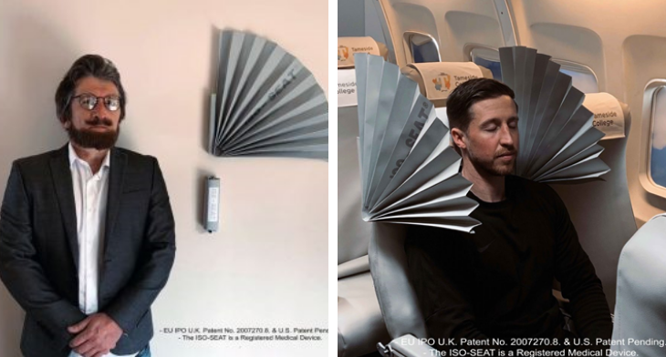 Entrepreneur Christopher Michaels has patented and registered and new medical device which attaches to the side of a plane seat and provides a temporary retractable barrier between passengers.