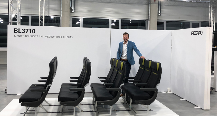 A wide variety of Recaro seats are being featured at the hybrid seat show, including the award-winning BL3710 economy class seat,