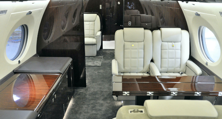 Flying Colours Corp. showcases latest trends in Gulfstream G650 refurbishment with material covering divan.