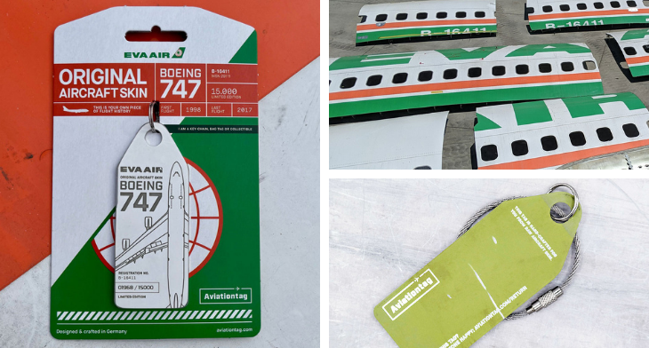 EVA Air has begun selling airline tags made from a retired EVA 747 aircraft in association with German company Aviationtag.