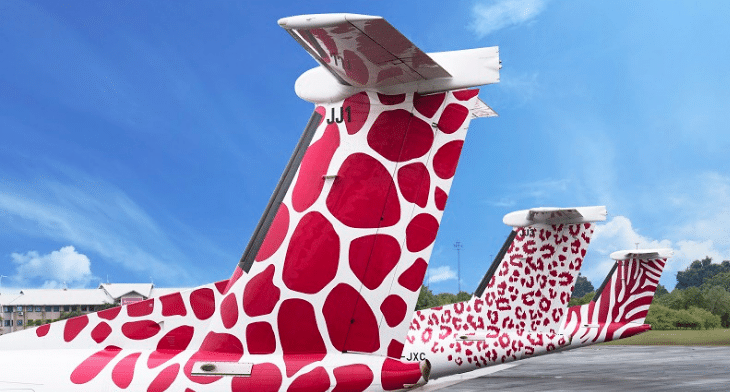 Tail fins of Kenyan regional low-cost carrier Jambojet